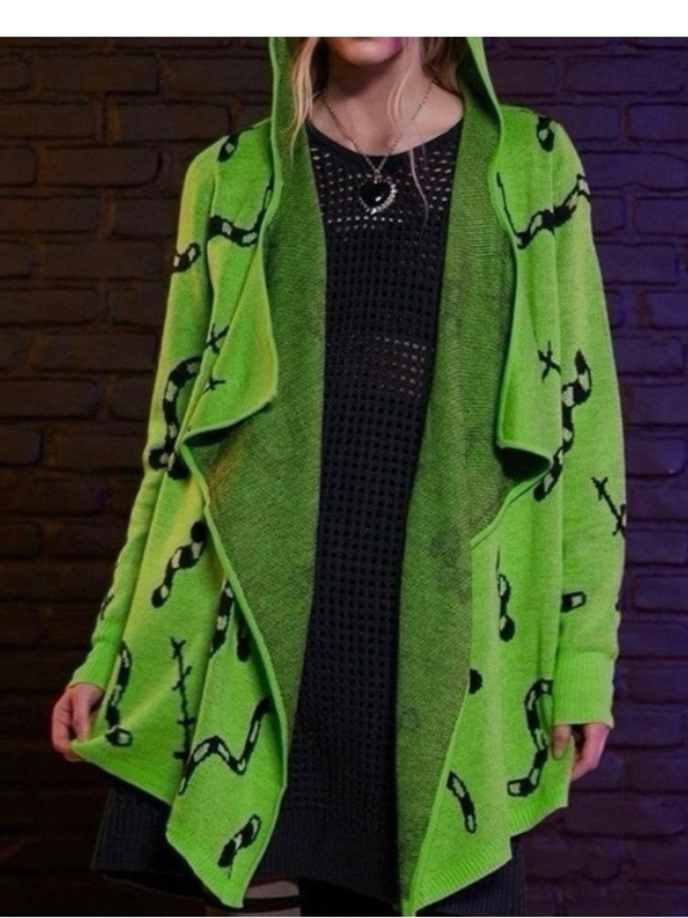 Nightmare Before Christmas Oogie Boogie Open-Front Patterned Women’s Cardigan - Picture 5 of 6